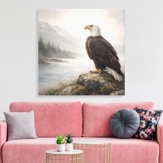 Majestic Bald Eagle River Canvas Afdruk (Insitu (Woonkamer))