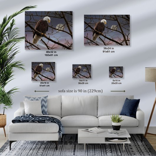 Majestic Bald Eagle Volle Maan - Wildlife Art Canvas Afdruk
