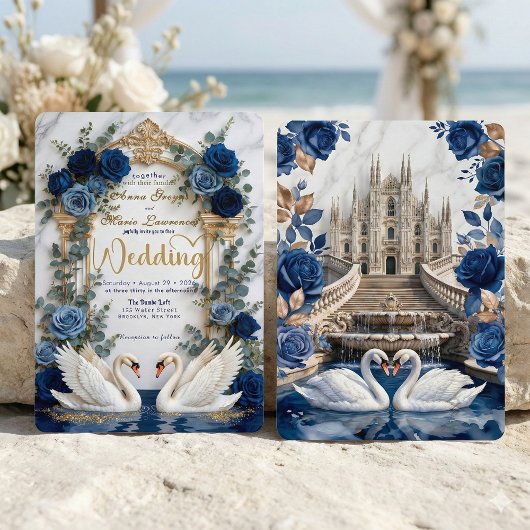 Majestic Baroque Arch & Fairytale Swan Wedding Kaart
