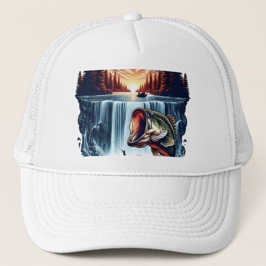 Majestic Bass springen over waterval bij zonsonder Trucker Pet (Voorkant)