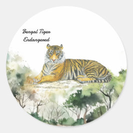 Majestic Bedreigde Bengaalse Tijger Handbeschilder Ronde Sticker