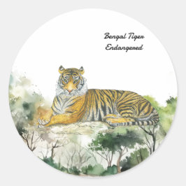 Majestic Bedreigde Bengaalse Tijger Handbeschilder Ronde Sticker
