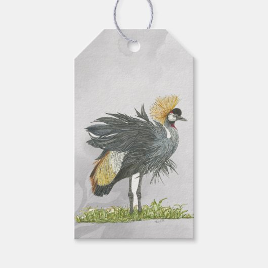 Majestic Bedreigde Grijze Kroonkraan Cadeaulabel (Voorkant)