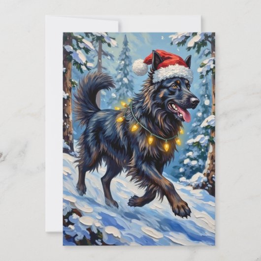 Majestic Belgian Shepherd Snow Forest Christmas Feestdagenkaart (Voorkant)