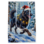 Majestic Belgian Shepherd Snow Forest Christmas Medium Cadeauzakje (Achterkant)