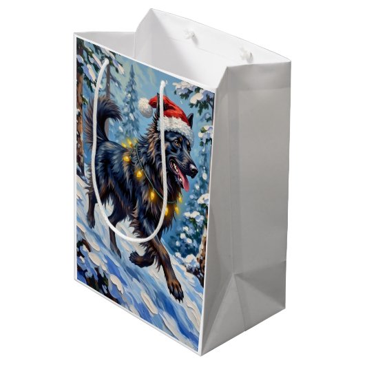 Majestic Belgian Shepherd Snow Forest Christmas Medium Cadeauzakje (Achterkant Gekanteld)