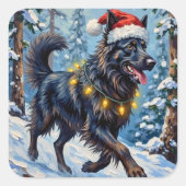 Majestic Belgian Shepherd Snow Forest Christmas Vierkante Sticker (Voorkant)