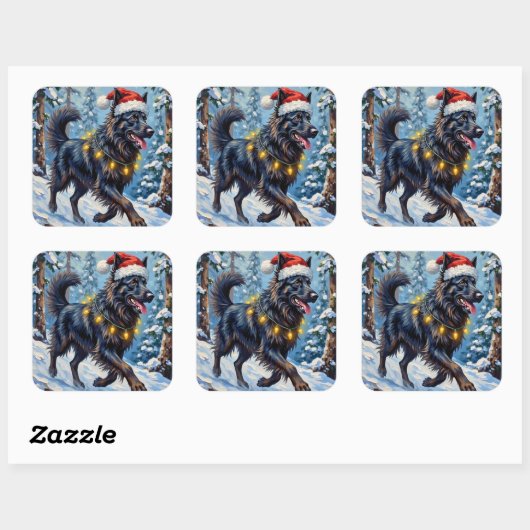 Majestic Belgian Shepherd Snow Forest Christmas Vierkante Sticker (Vel)