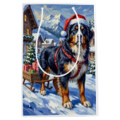 Majestic Bernese Mountain Dog Alpine Christmas Medium Cadeauzakje (Voorkant)