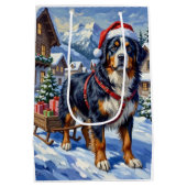 Majestic Bernese Mountain Dog Alpine Christmas Medium Cadeauzakje (Achterkant)