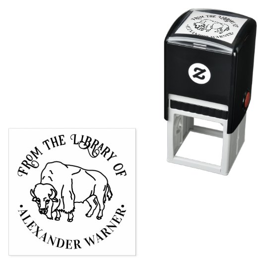 Majestic Bison Buffalo #5 Bibliotheek Boeknaam Zelfinktende Stempel (In situ)
