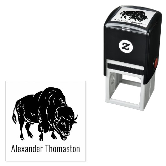Majestic Bison Buffalo Silhouette Naam Zelfinktende Stempel (In situ)