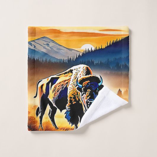 Majestic Bison Sunset Bad Handdoek (Wasdoekje)