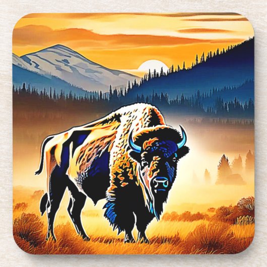 Majestic Bison Sunset Bier Onderzetter (Voorkant)