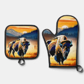 Majestic Bison Sunset Ovenwant & Pannenlap Set (Voorkant)
