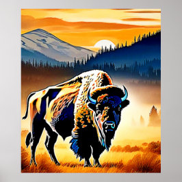 Majestic Bison Sunset Poster
