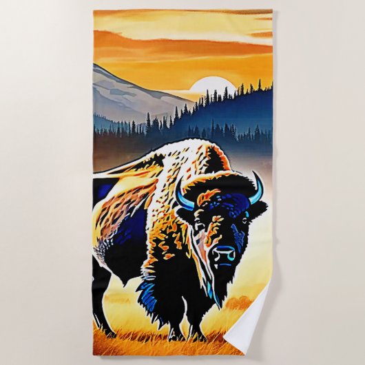 Majestic Bison Sunset Strandlaken (Voorkant)