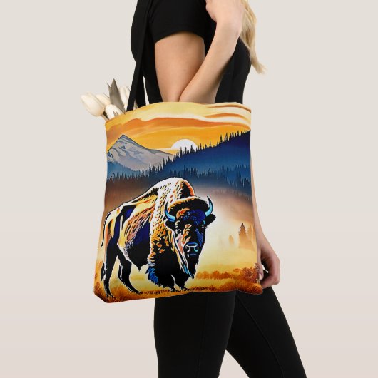 Majestic Bison Sunset Tote Bag (Dichtbij)