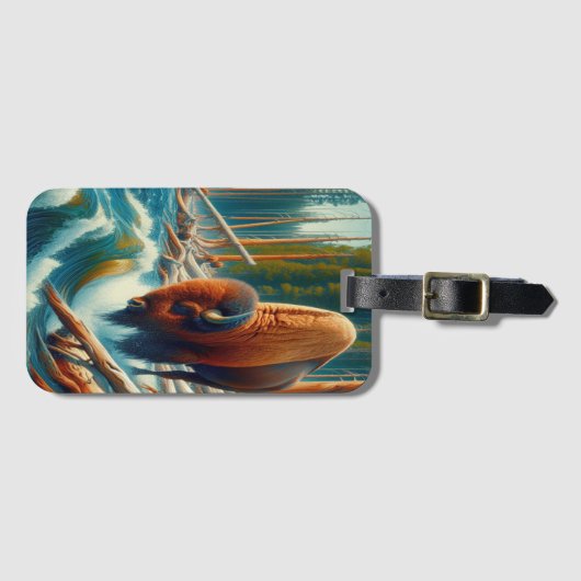 Majestic Bison Wading Bagagelabel (Voorkant (horizontaal))