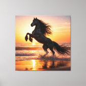 Majestic Black Friesian Horse Sunset Ocean Canvas Afdruk (Voorkant)