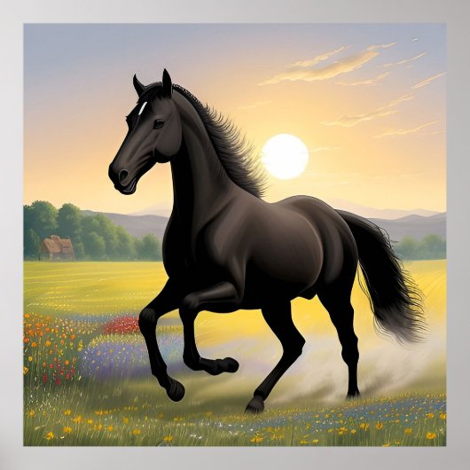 Majestic Black Horse Running Poster (Voorkant)