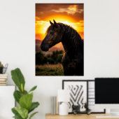 Majestic Black Horse Sunset Poster | Elegant Weste (Thuiskantoor)