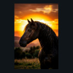Majestic Black Horse Sunset Poster | Elegant Weste<br><div class="desc">Add depth and warmth to your home with this majestic black horse sunset poster, created for lovers of equine beauty, western charm, and dramatic wall decor. The striking horse portrait and glowing sunset tones make this artwork a beautiful fit for living rooms, bedrooms, offices, studios, and rustic-inspired interiors. ...</div>