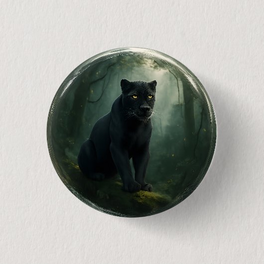 Majestic Black Panther Oerwoud 3D Button met diepg (Voorkant)