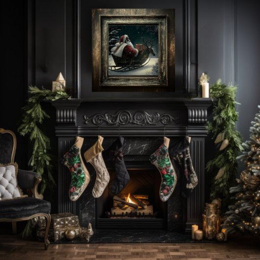 Majestic Black Santa's Magical Sleigh Ride Poster