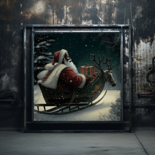 Majestic Black Santa's Magical Sleigh Ride Poster