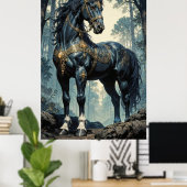 Majestic Black Stallion Forest Wall Art Poster (Thuiskantoor)