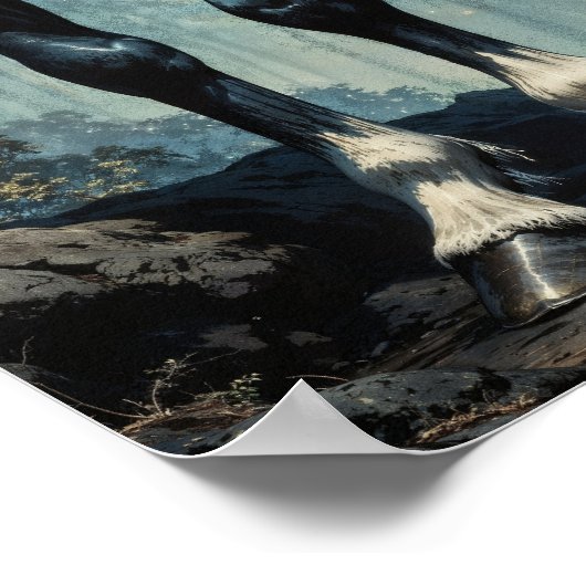Majestic Black Stallion Forest Wall Art Poster (Hoek)
