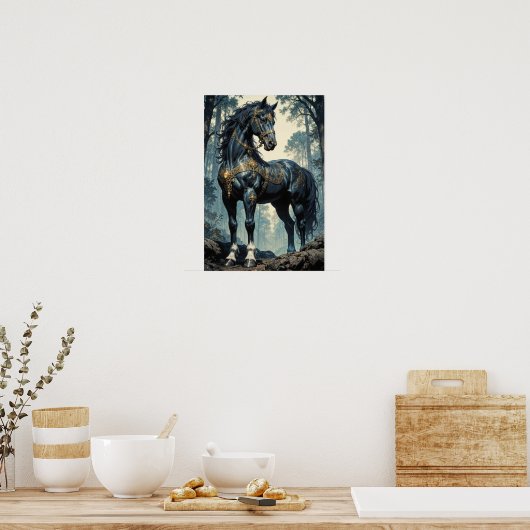Majestic Black Stallion Forest Wall Art Poster (Keuken)