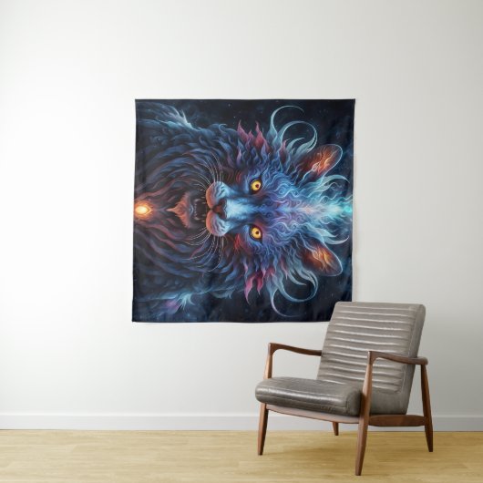 Majestic Blauw-Roze Leeuw Fantasy Wandkleed (In Situ (horizontaal))