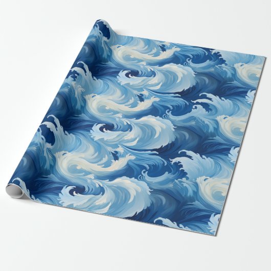 Majestic Blauwe Schommeling: Ocean Waves Verpakken Cadeaupapier (Uitgerold)