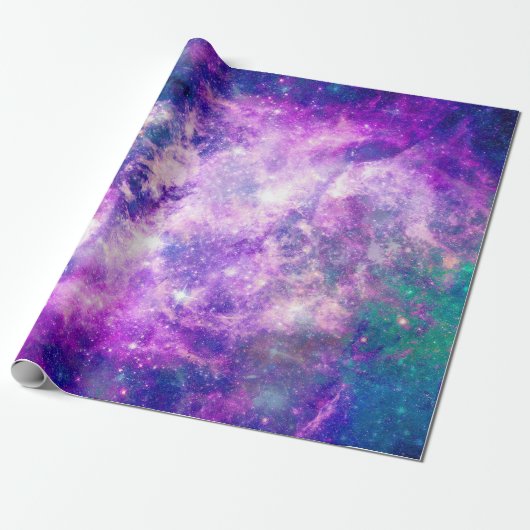 Majestic Blauwgroen Paarse Starry Space Nebula Cadeaupapier (Uitgerold)