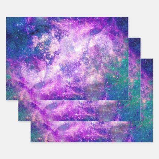 Majestic Blauwgroen Paarse Starry Space Nebula Inpakpapier Vel (Set)