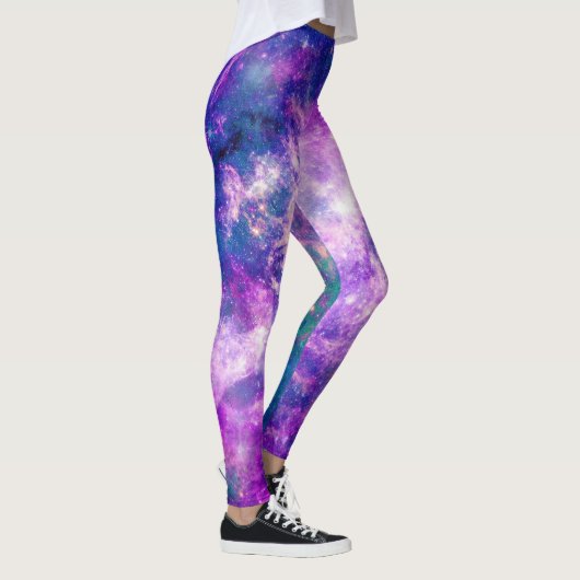 Majestic Blauwgroen Paarse Starry Space Nebula Leggings (Rechts)