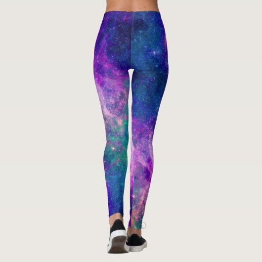 Majestic Blauwgroen Paarse Starry Space Nebula Leggings (Achterkant)