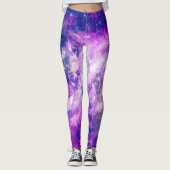 Majestic Blauwgroen Paarse Starry Space Nebula Leggings (Voorkant)