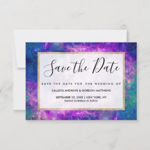 Majestic Blauwgroen Paarse Starry Space Nebula Save The Date