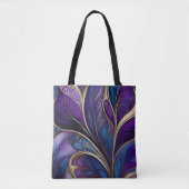 Majestic Bloom - Diep Paarse en Blauw Abstract Tote Bag (Voorkant)