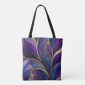 Majestic Bloom - Diep Paarse en Blauw Abstract Tote Bag (Achterkant)