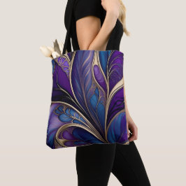 Majestic Bloom - Diep Paarse en Blauw Abstract Tote Bag