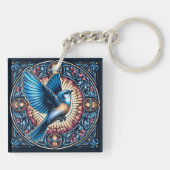 Majestic Blue Bird stijgt tijdens de vlucht Sleutelhanger (Achterkant)