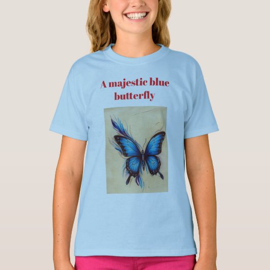 Majestic Blue Butterfly Pencil Sketch T-shirt (Voorkant)