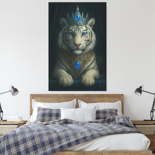 Majestic Blue Crown Royal Tiger – Luxury Fine Art  Canvas Afdruk (Insitu (Slaapkamer))