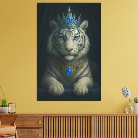 Majestic Blue Crown Royal Tiger – Luxury Fine Art  Canvas Afdruk (Insitu (Woonkamer))