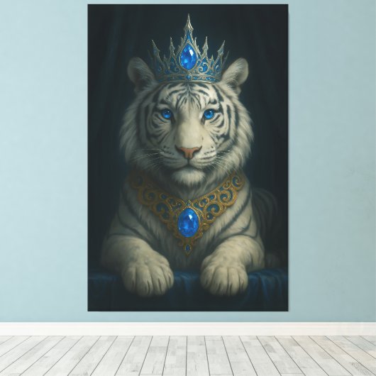 Majestic Blue Crown Royal Tiger – Luxury Fine Art  Canvas Afdruk (Insitu (Houten vloer))