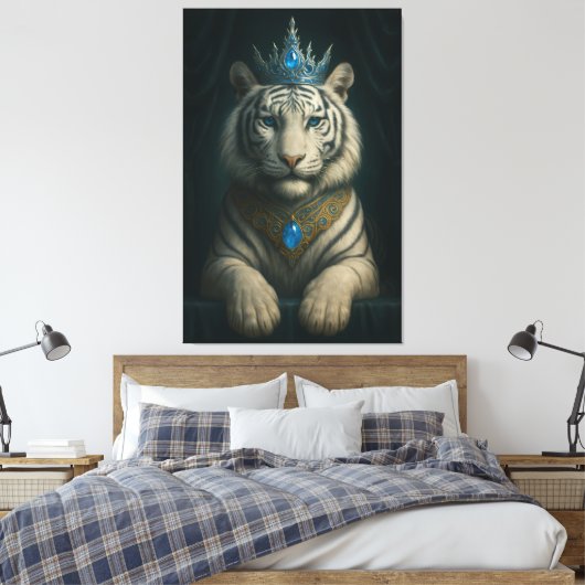 Majestic Blue Crown Royal Tiger – Luxury Fine Art  Canvas Afdruk (Insitu (Slaapkamer))